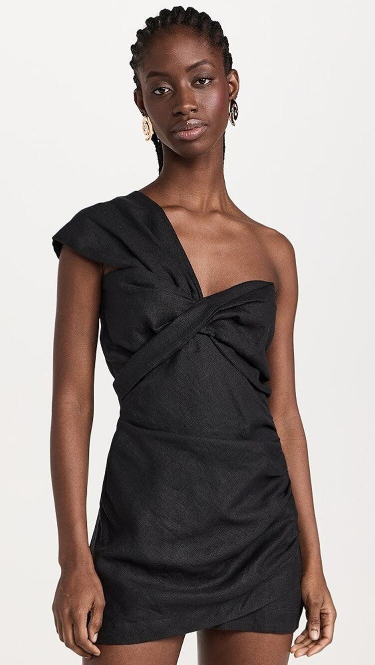 Just Bee Queen Solange One-Shoulder Linen Romper - S